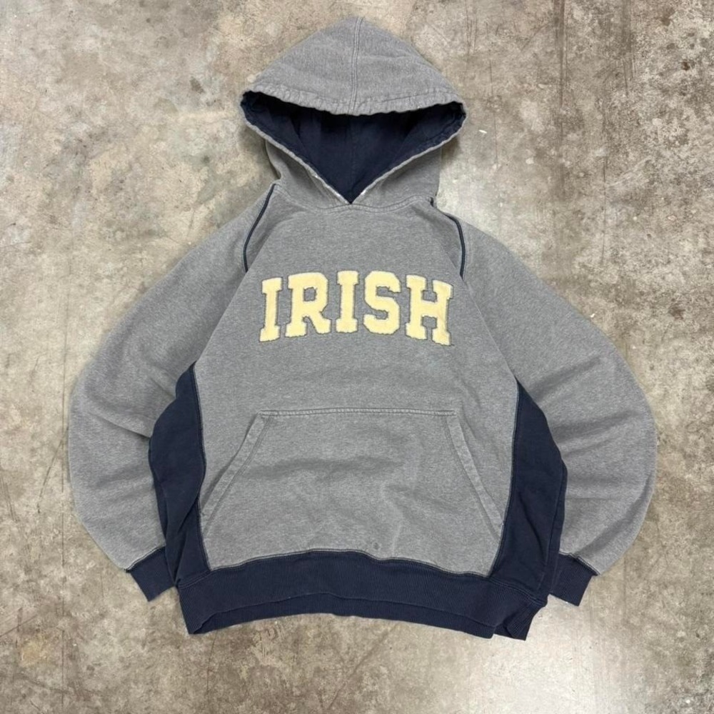 Vintage Notre Dame Gray & Navy Blue Embroidered‎ Heavyweight Hoodie Size XL